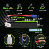 2 × OVONIC 3S Lipo Battery 5200mAh 120C 11.1V RC Lipo Battery with EC5 Plug